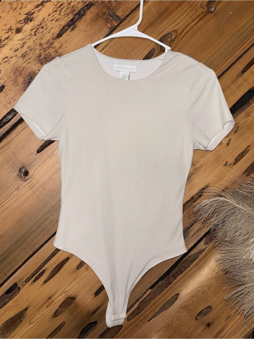 House of Harlow 1960 Cream Ribbed Short Sleeve Bodysuit